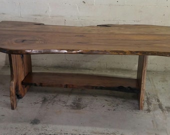 Live Edge Elm Slab Dining Table With Slab legs and Wooden Slab Center/Trestle Support