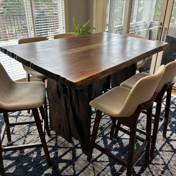 The Walnut High Boy- Counter and Bar Height Slab Tables with Wooden Natural Legs