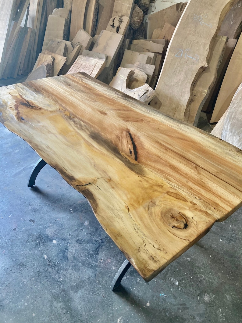 Live Edge Slab Dining/Kitchen Table with Cast Iron Legs The Spalted Beauty image 4