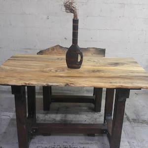 The Pollock Table- Hardwood Spalted Maple Table with wood and metal Trestle Base