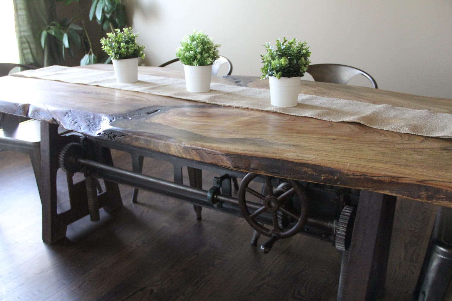 The Santa Fe- Industrial Live Edge Slab Table With a Cast