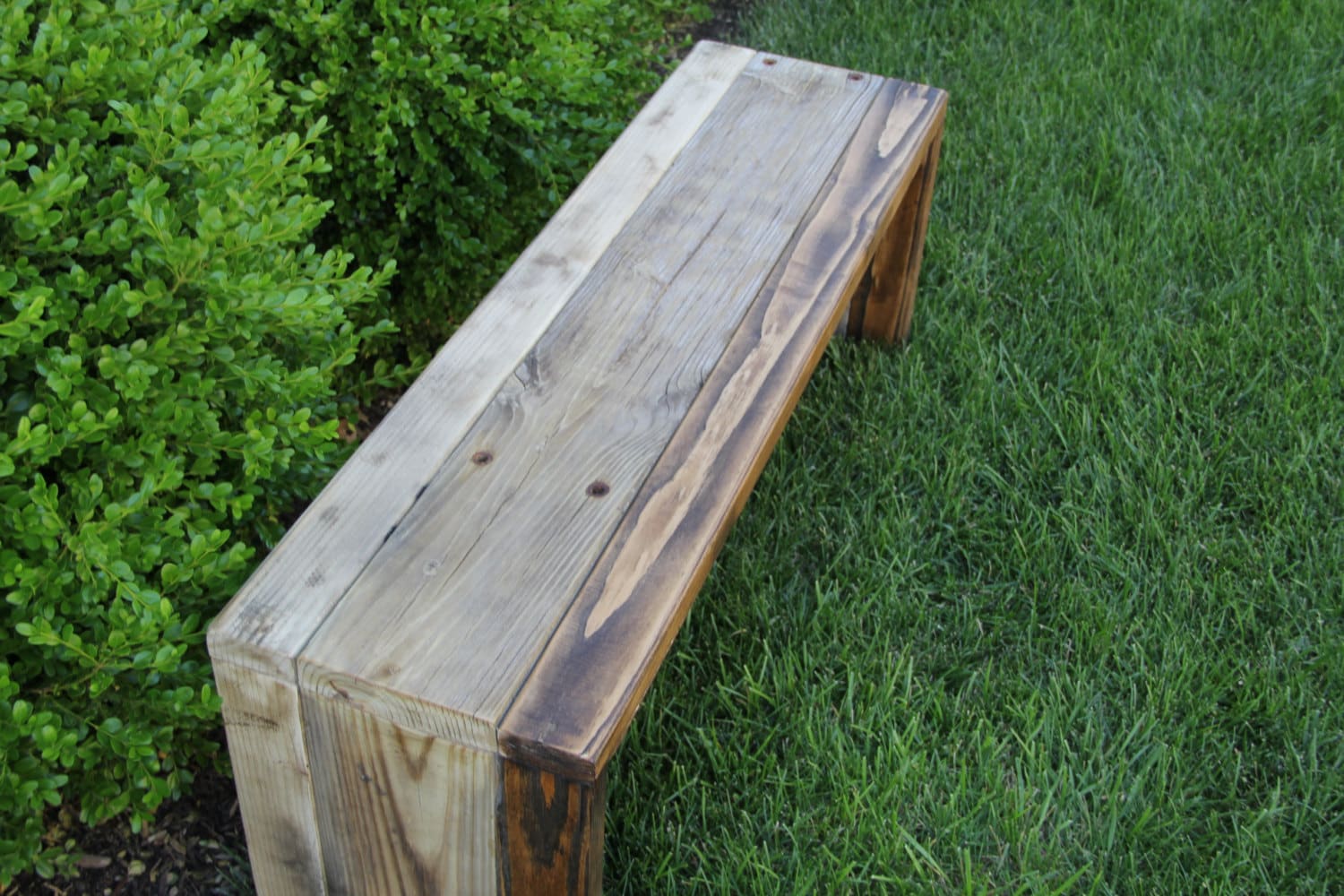 Wooden Bench Rustic Beautiful 3 Tone Aged Parsons Style Etsy