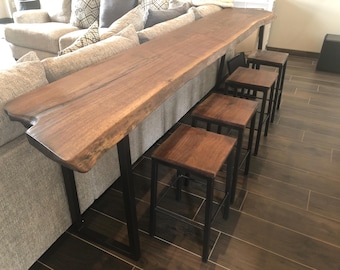 Black Walnut Live Edge Bars/Sofa Tables with Bar Height Legs