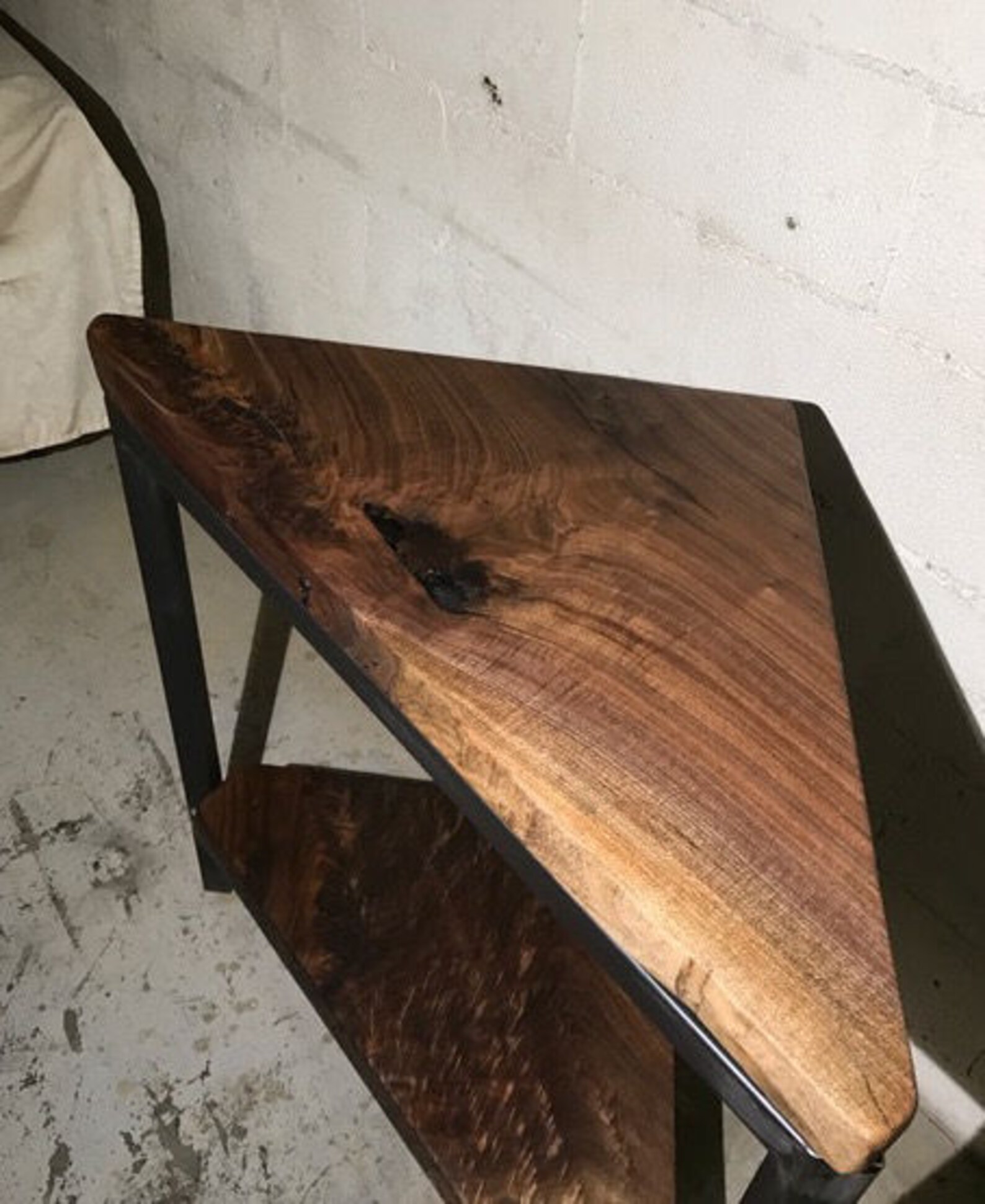 Corner Stand Black Walnut Industrial Style With Metal Base Etsy