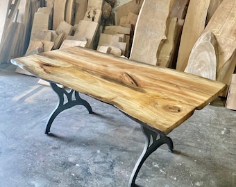 Live Edge Slab Dining/Kitchen Table with Cast Iron Legs- "The Spalted Beauty"