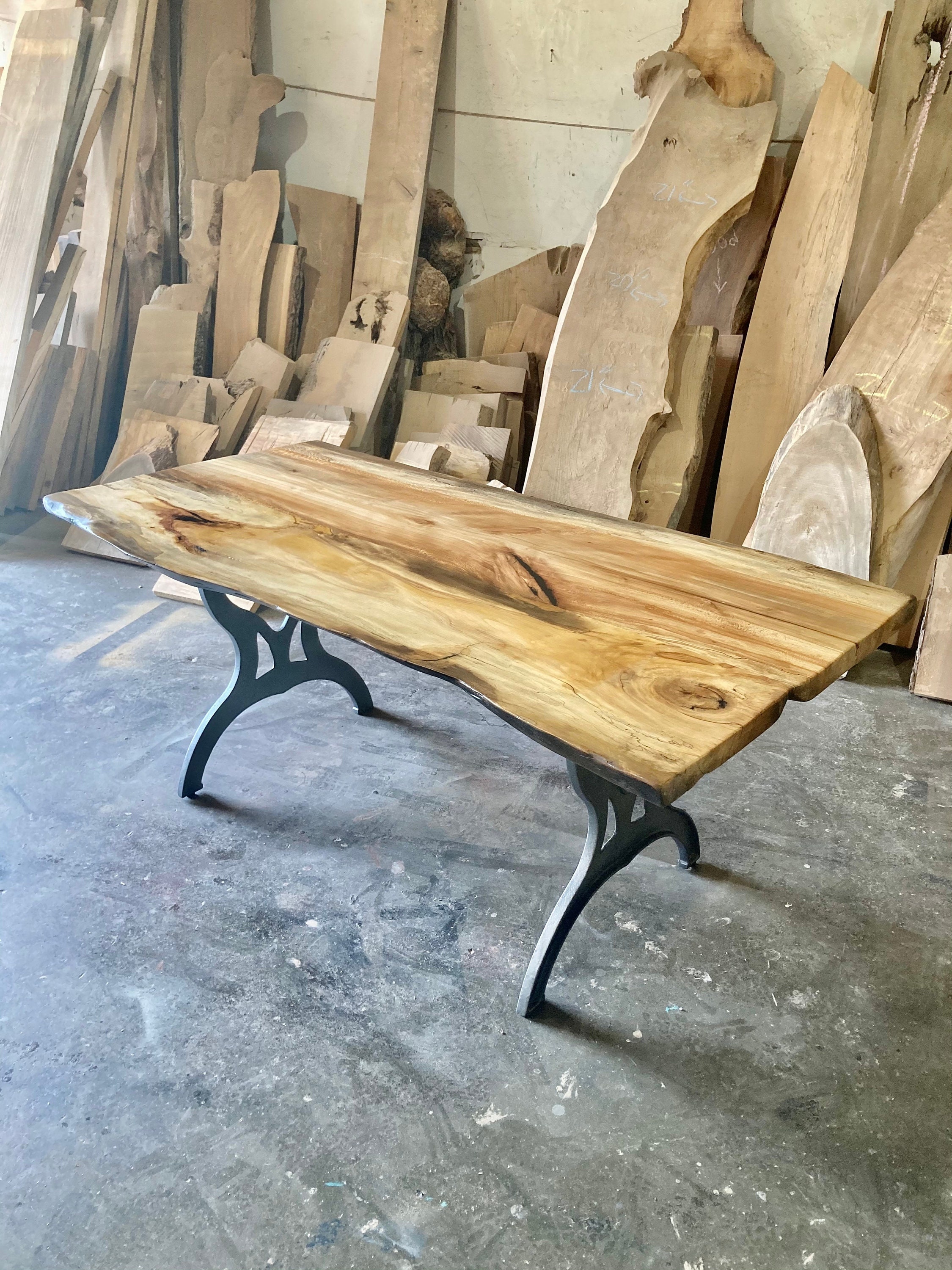 Live Edge Slab Dining/kitchen Table With Cast Iron Legs- 