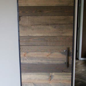 Sliding Modern Industrial Barn Door with Metal Frame and aged wood