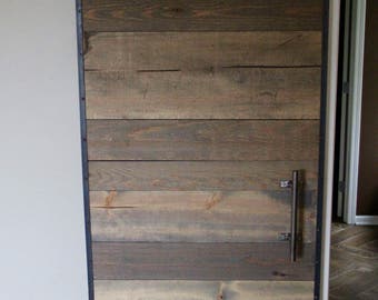 Sliding Modern Industrial Barn Door with Metal Frame and aged wood