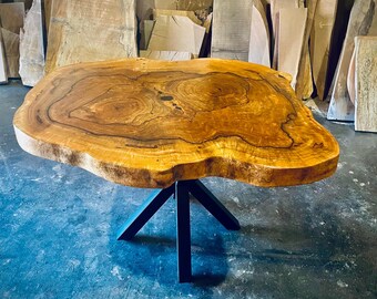 Handmade Custom Crosscut Kitchen/Dining Table with metal Spider Base- The Mango Madness