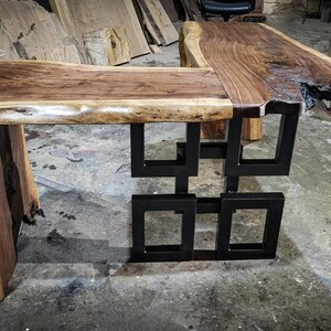 Black Walnut Live Edge L Desk with Mulit-square Leg and Waterfall legs, Desk, live edge, walnut, slab desk image 5