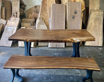 Black Walnut Slab Table and Bench Combo- "The Curvy Walnut"