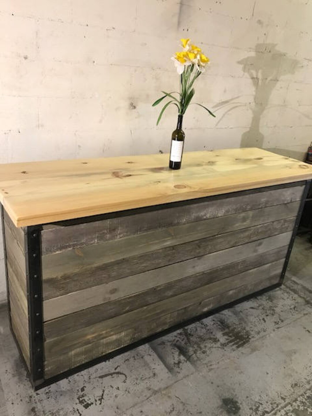 Stand Alone Bar Rustic Hard Knotty Pine With Metal Barnwood Framed