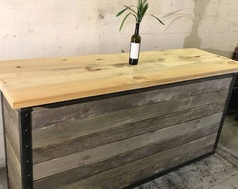 Stand Alone Bar - Rustic Hard Knotty Pine - With Metal Barn-Wood Framed Base