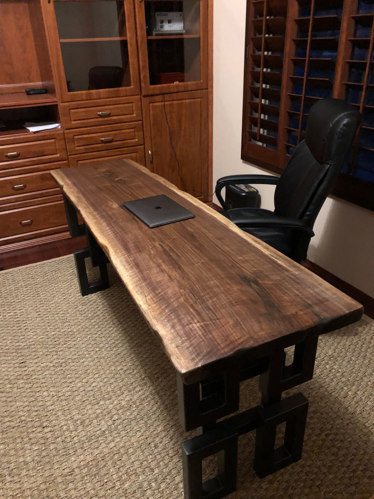 Live Edge Slab Desk - "the Escher" - Black Walnut With Artistic Metal ...