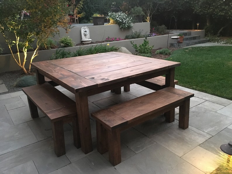 Square Table Set The Farmhouse With 4 Benches Image 0
