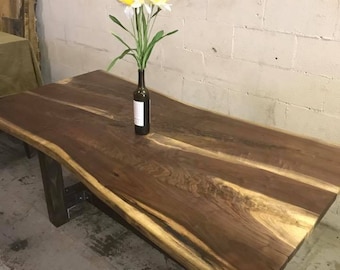 Black Walnut Wooden Trestle Tables with Metal accents