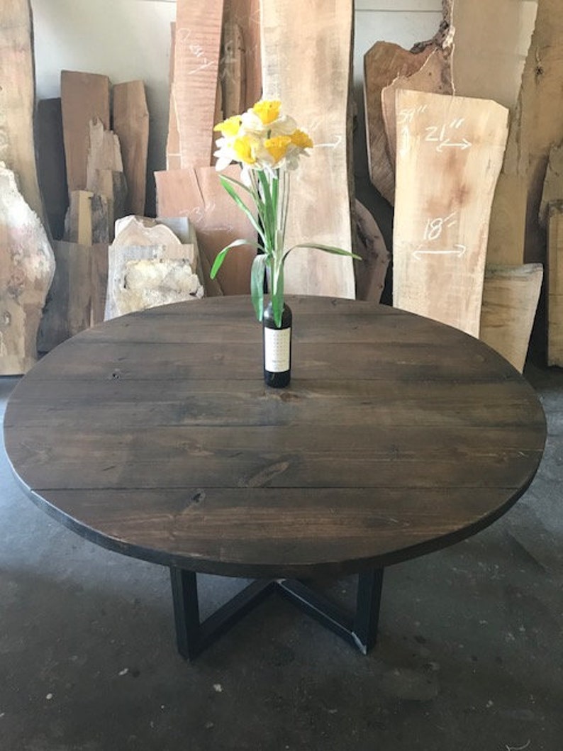 Wooden Modern-rustic Round/circle Table With Metal Base - Etsy