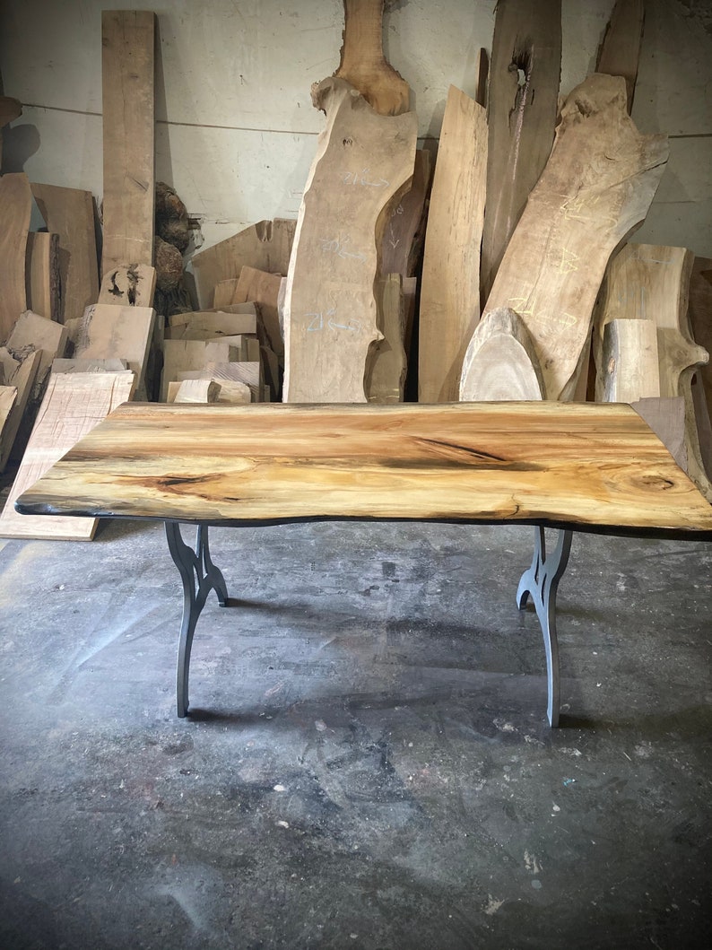 Live Edge Slab Dining/Kitchen Table with Cast Iron Legs The Spalted Beauty image 2