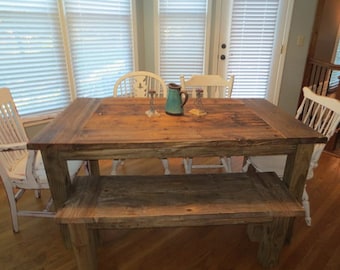 Farmhouse Table - Rustic-Aged Wood and 1 Bench combos