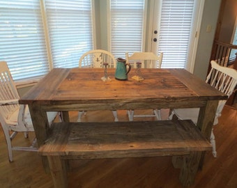 Farmhouse Table - Rustic-Aged Wood and 1 Bench combos