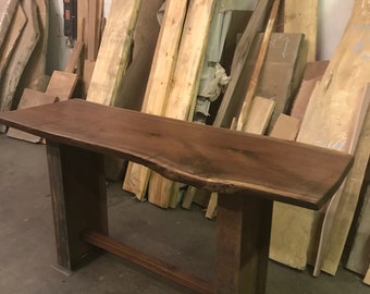 Industrial Black Walnut Bar with metal I-Beam Legs