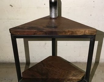 Corner Stand - Black Walnut Industrial Style With Metal Base