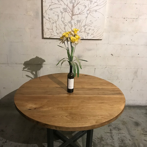 Hardwood Round Tables with Metal Industrial-Modern Base