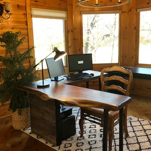 Custom L-Shaped Desks- Live Edge Slabs/Walnut/Sycamore/Elm/Metal Legs!