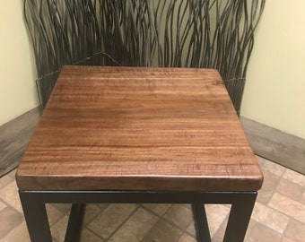 End Table - Black Walnut with Metal Cubed Base