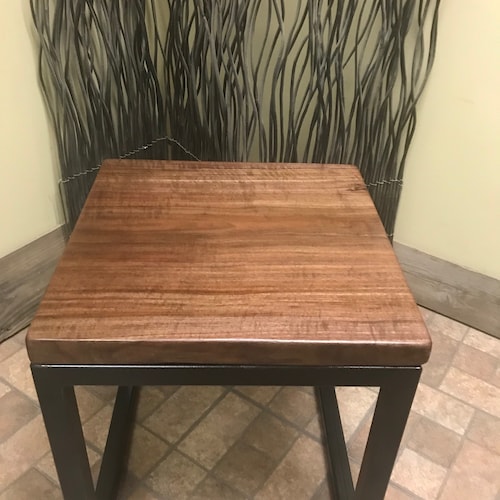 End Table Black Walnut With Metal Cubed Base Etsy