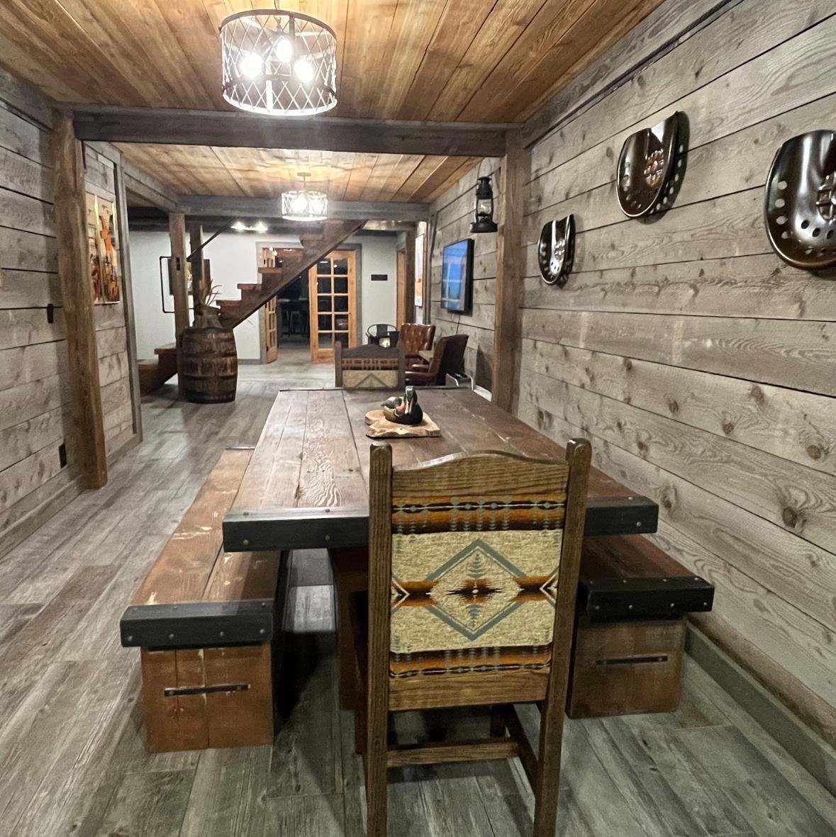 Indoor/outdoor Table - Industrial Style Aged Wood and Metal- 