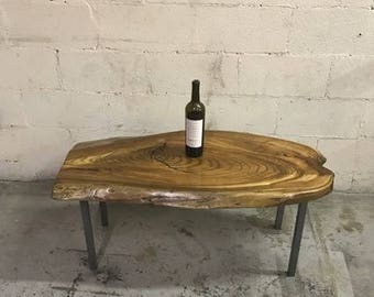 Live Edge Slab Coffee Table with contemporary style metal legs