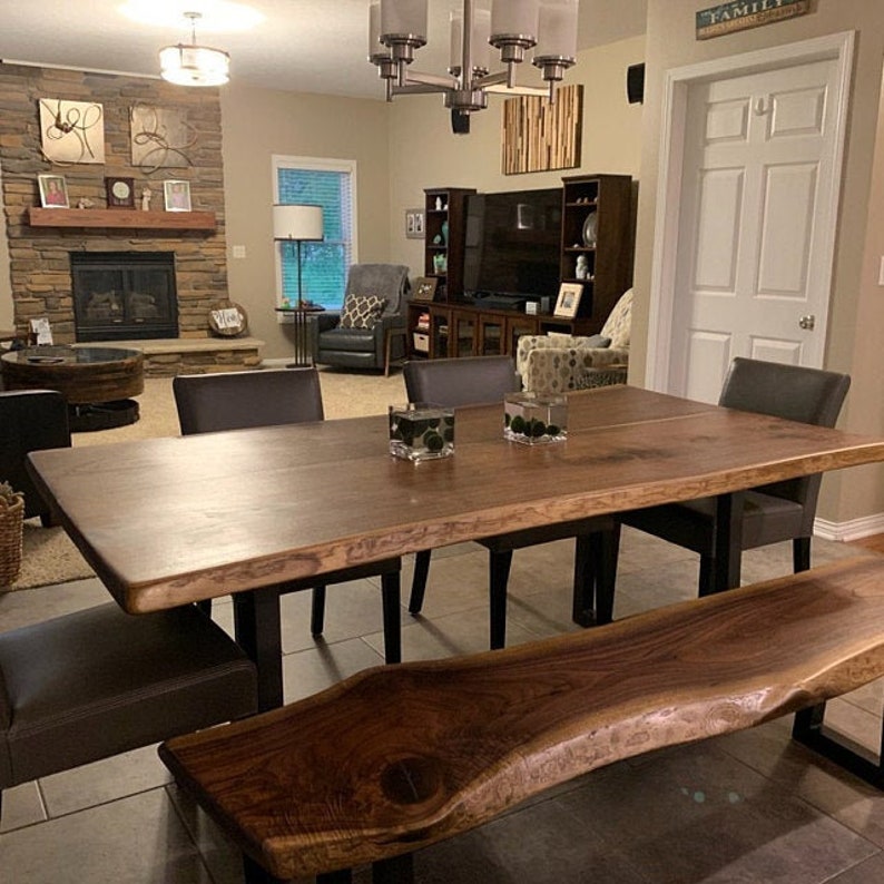Live Edge Slab Dining Table With Metal Legs Black Walnut Image 0