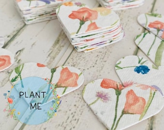 Seed Paper Hearts - Seeded Wildflower Card - Plantable Seed Card  - Wildflower Seeds - Wedding Favours - Eco Bee Friendly 3.5cm