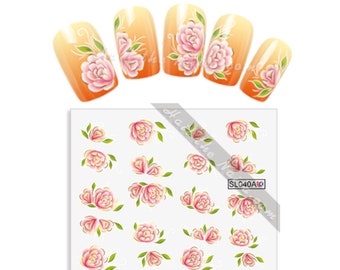 Flower Nails Rose Nails Lily Nails WRAPS Nail Art Water Transfers Stickers Decals Pink Gold Flower Lily Roses #040Y