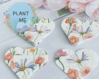 Seed Paper Hearts - Seeded Wildflower Card - Plantable Seed Card  - Plant me Hearts with Flowers - Eco Bee Friendly 5cm