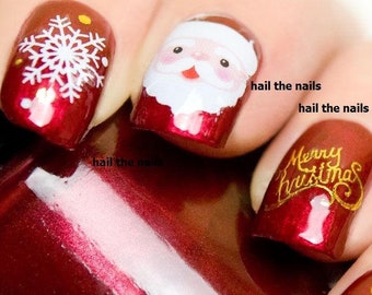Santa Nail Art - Christmas Nails - Santa WRAPS Nail Art Water Transfers Decals  YT0137 Santa Snow  Snowflakes Gold