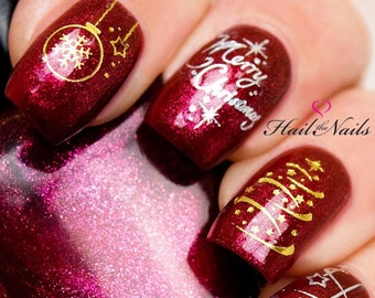 Christmas Nail Art Santa Nails Art  Gold Santa Water Transfer Christmas Baubles Tree Merry Christmas Y051#A