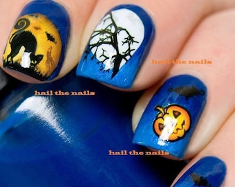 Halloween Nail Art - Spooky Black Cat Pumpkin Witches Nails Art  Ghost Nails Water Transfer