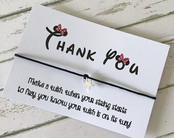 Thank You Disney Font Wish Card String Charm Bracelet White