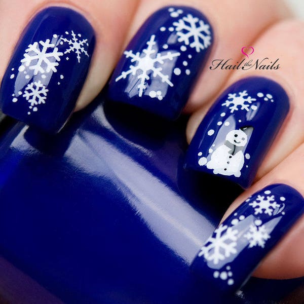 Christmas Nail Wraps - Snow Water Transfers - Snowflake Nail Decals - Snow Nail Art -  Snow Snowflakes Snowman Star YT10