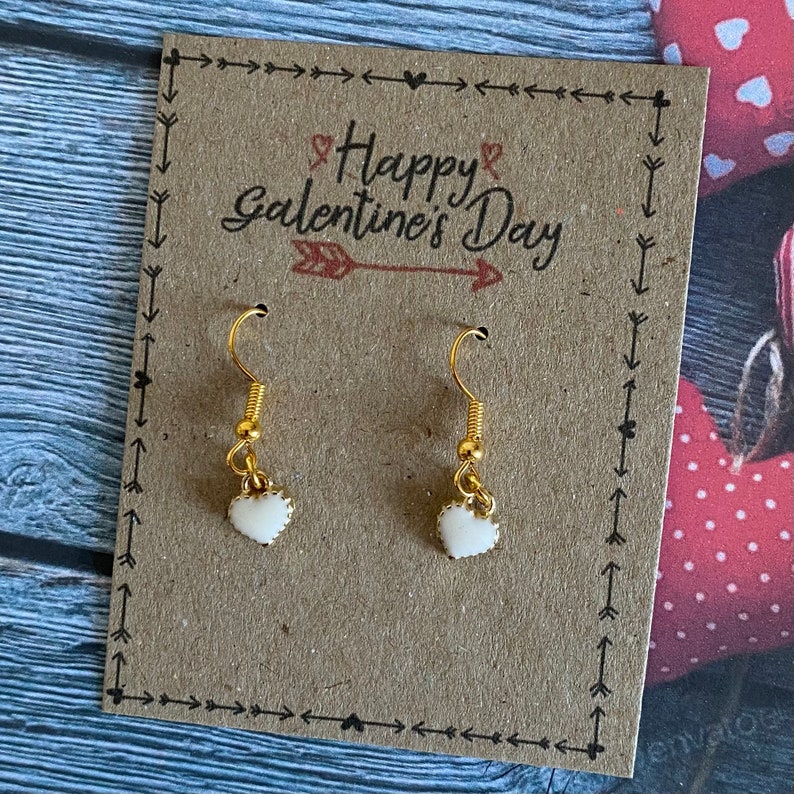 Happy Galentines Card Gold Heart Red Pink Black With Enamel Valentines Gold Heart Charms Valentines KRAFT White Earrings SM