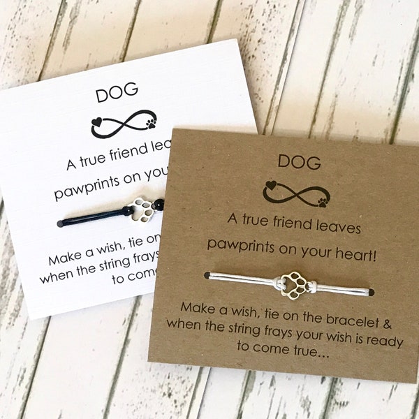 Dog Wish Card - Friendship Dogs Paw prints Card Wish Bracelet - Silver Paw Charm Bracelet Gift Tag #17PAW