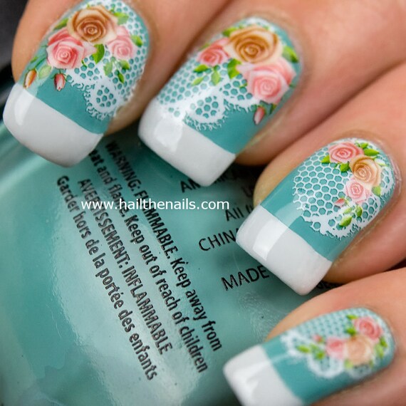 Items similar to Vintage Rose & Lace Nail Art Water Transfer Decal ...