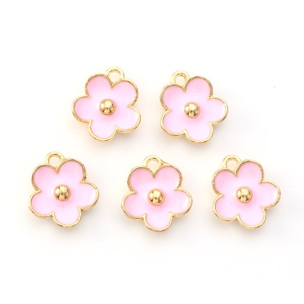 Pink Daisy Charms - Gold & Enamel Daisy 1.3cm - Pink White Baby Blue - Enamel Flower Charms - Small Daisy Charm - 1/5/10 Packs