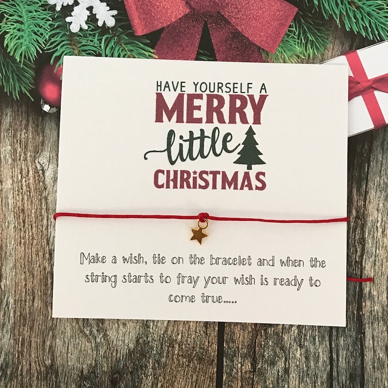 Set 6 Christmas Card Wish String Gift Vintage Wreath Choice of Charm Bracelet Y60 WHITE