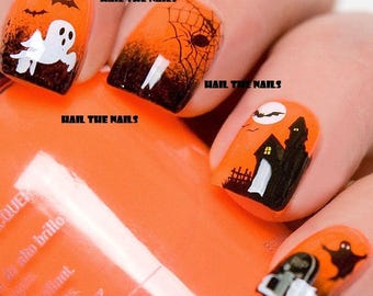 Halloween Ghost stickers Decals Haunted House Spiders Web Nail Art Water Transfer Wraps Y749