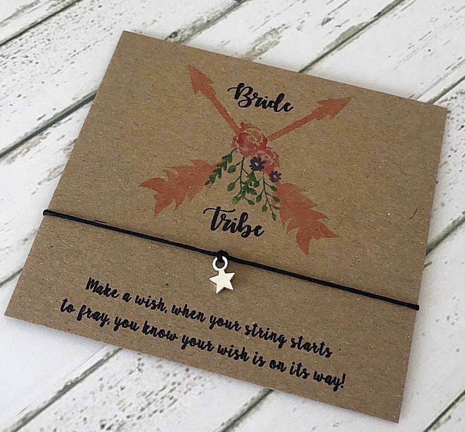 Wish String Bracelet Kraft Wedding Feathers Boho Hen Party Etsy