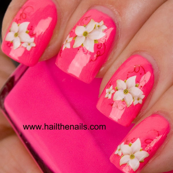 Flower Nails Spring English White Lily Nail Art Water Transfer Decal Y104