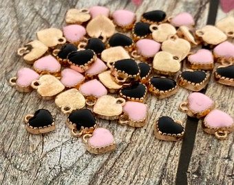 5/10 Packs Pink Black Rose Gold & Enamel Hearts 0.5 cm Small Charms Shiny Tibetan Charm for Jewellery Making Beads